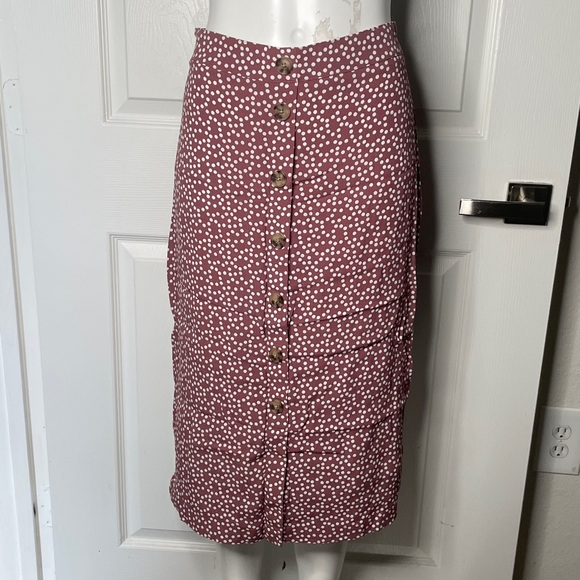 Express Button Front Dotted Midi Skirt - Picture 1 of 7